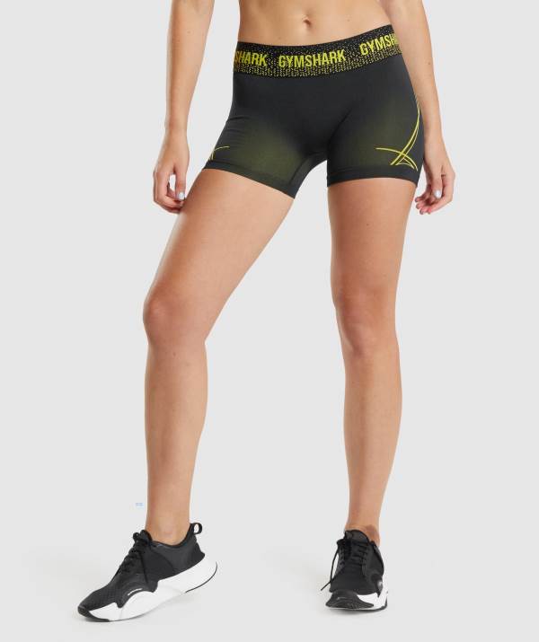 Damske Šortky Gymshark Apex Seamless Low Rise Čierne Žlté | CM7923105